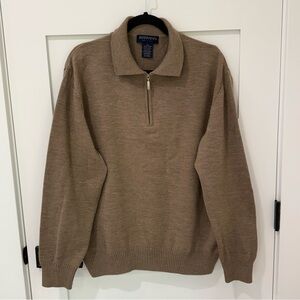Hathaway Platinum Mens L 1/4 Zip Merino Wool Sweater Tan
